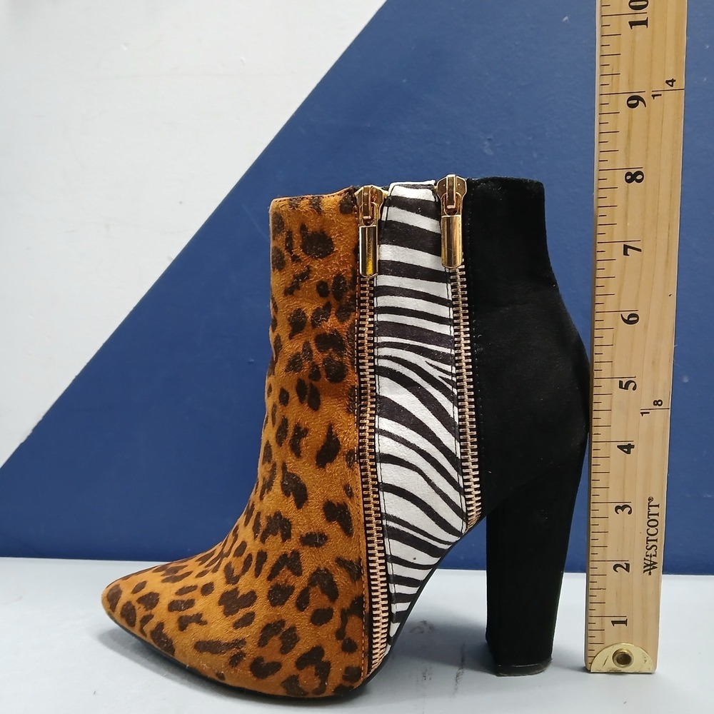 Dazzle Diane Ankle Booties Womens US 7 Multi Leopard Print Pointed Toe Side Zip - Picture 8 of 9